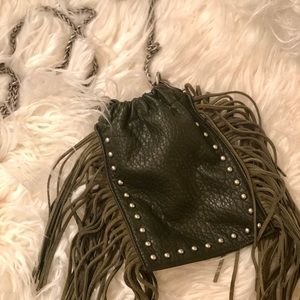 Green Leather Tassel Purse